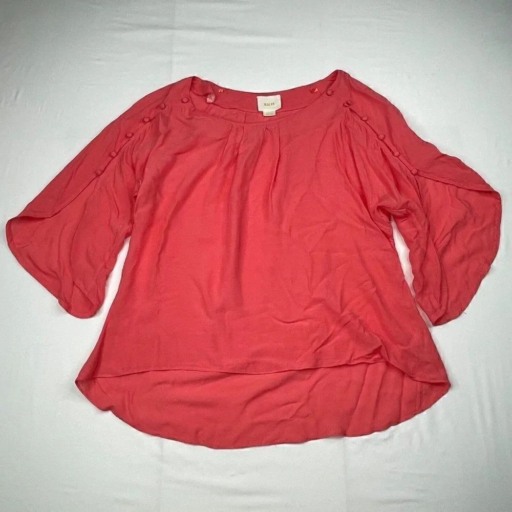 Anthropologie Maeve Braxton Button Sleeve Blouse Coral